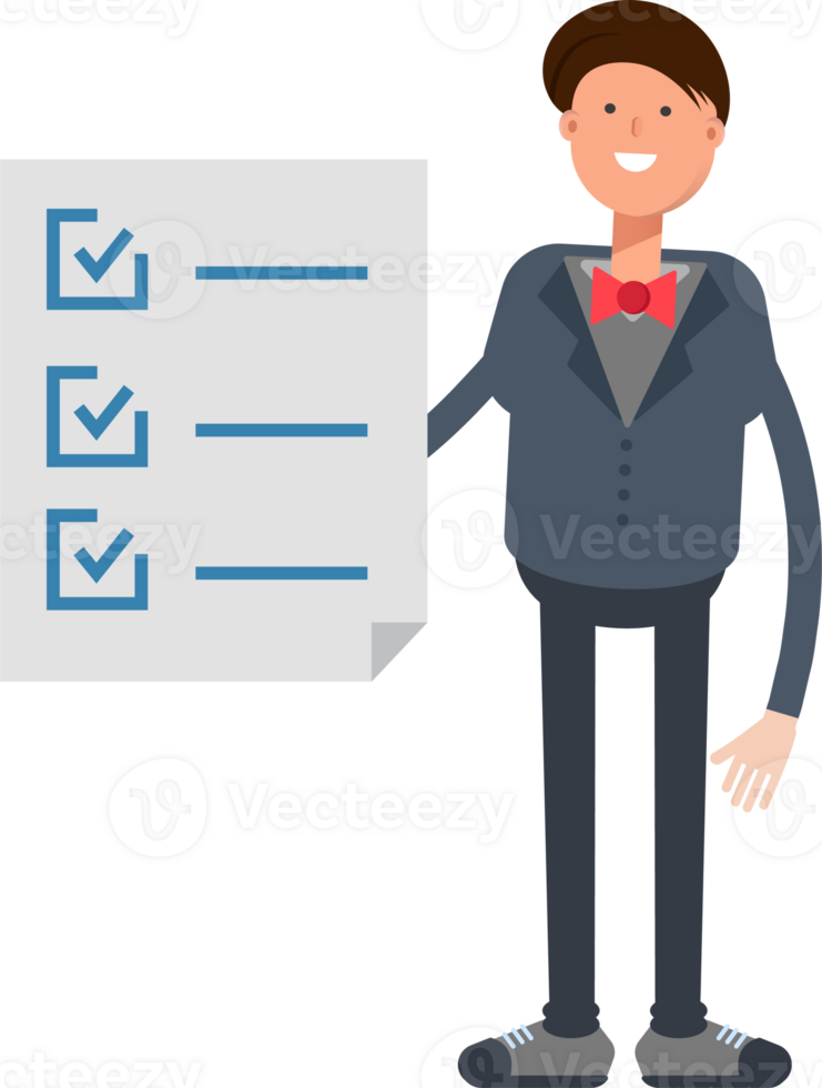 Businessman Character and Check List Document png