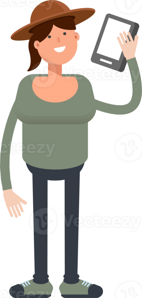 Woman in Hat Character Talking on Smartphone png