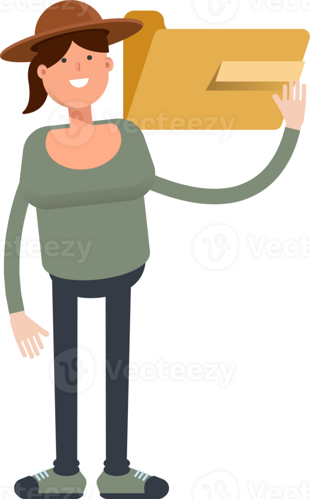 Woman in Hat Character Holding Folder png