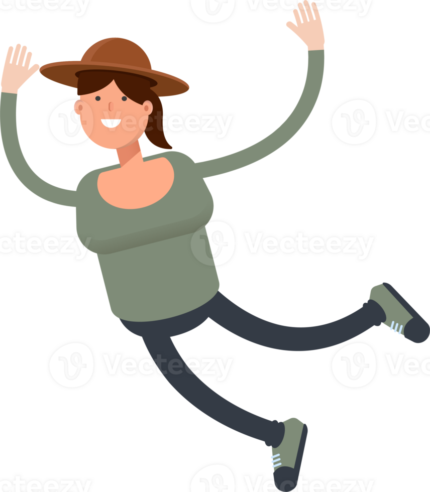 Woman in Hat Character Relaxing and Jumping png