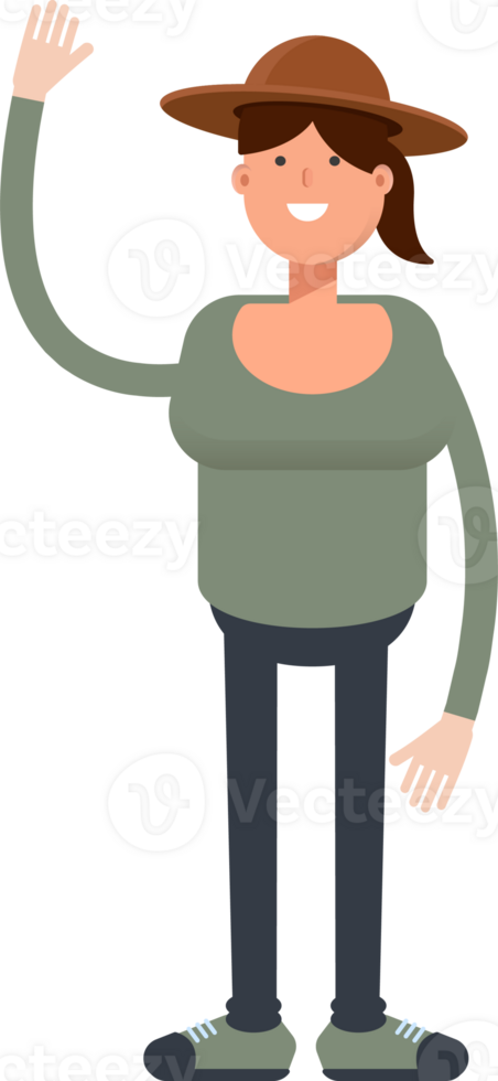 Woman in Hat Character Raising One Hand png