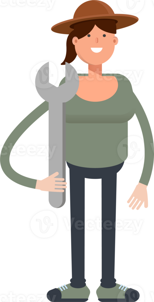 Woman in Hat Character Holding Wrench png