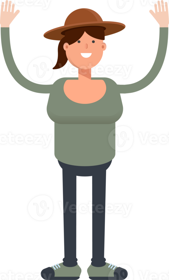 Woman in Hat Character Raising Hands png