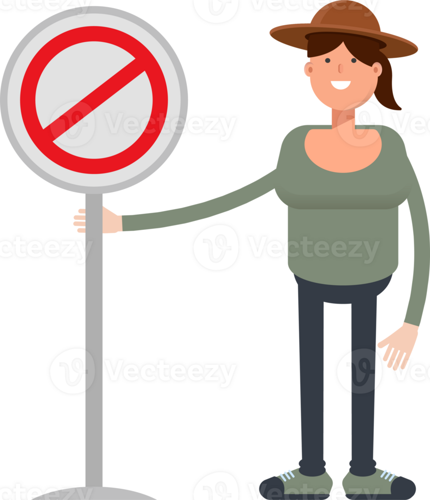 Woman in Hat Character and Prohibition Signage png