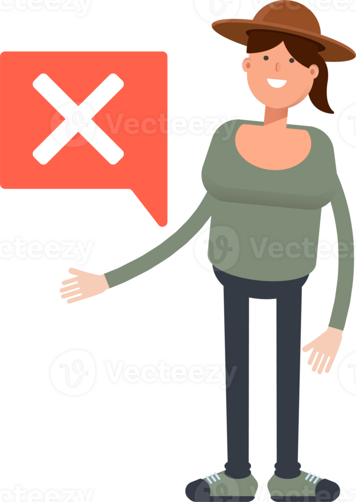 Woman in Hat Character and Wrong Mark png