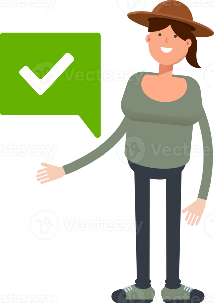Woman in Hat Character and Check Mark png
