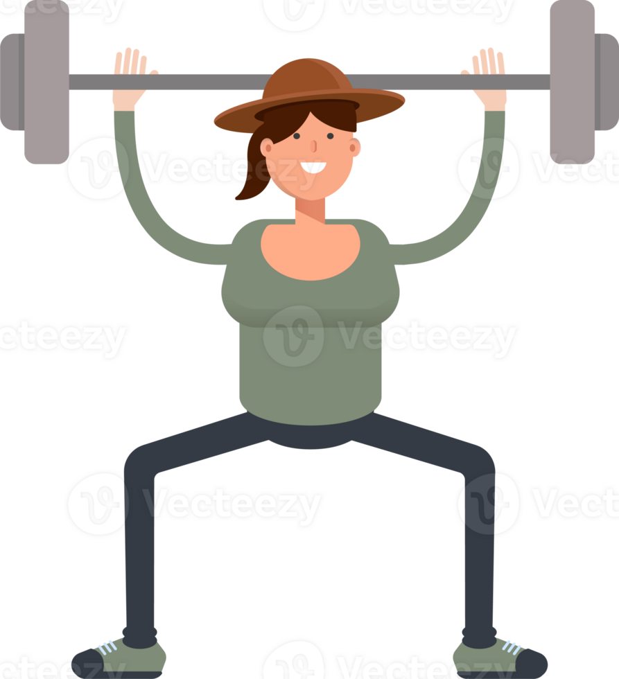 Woman in Hat Character Lifting Barbell png