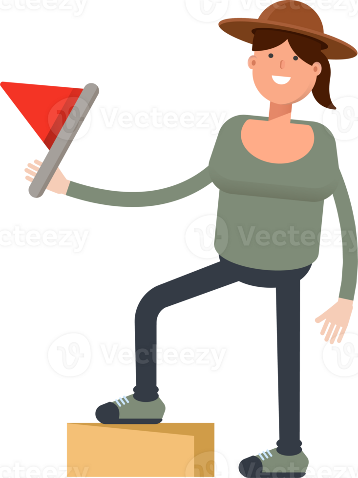 Woman in Hat Character Holding Flag png