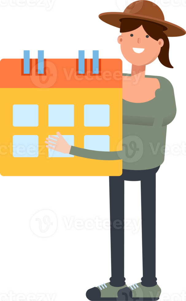 Woman in Hat Character Holding Calendar png