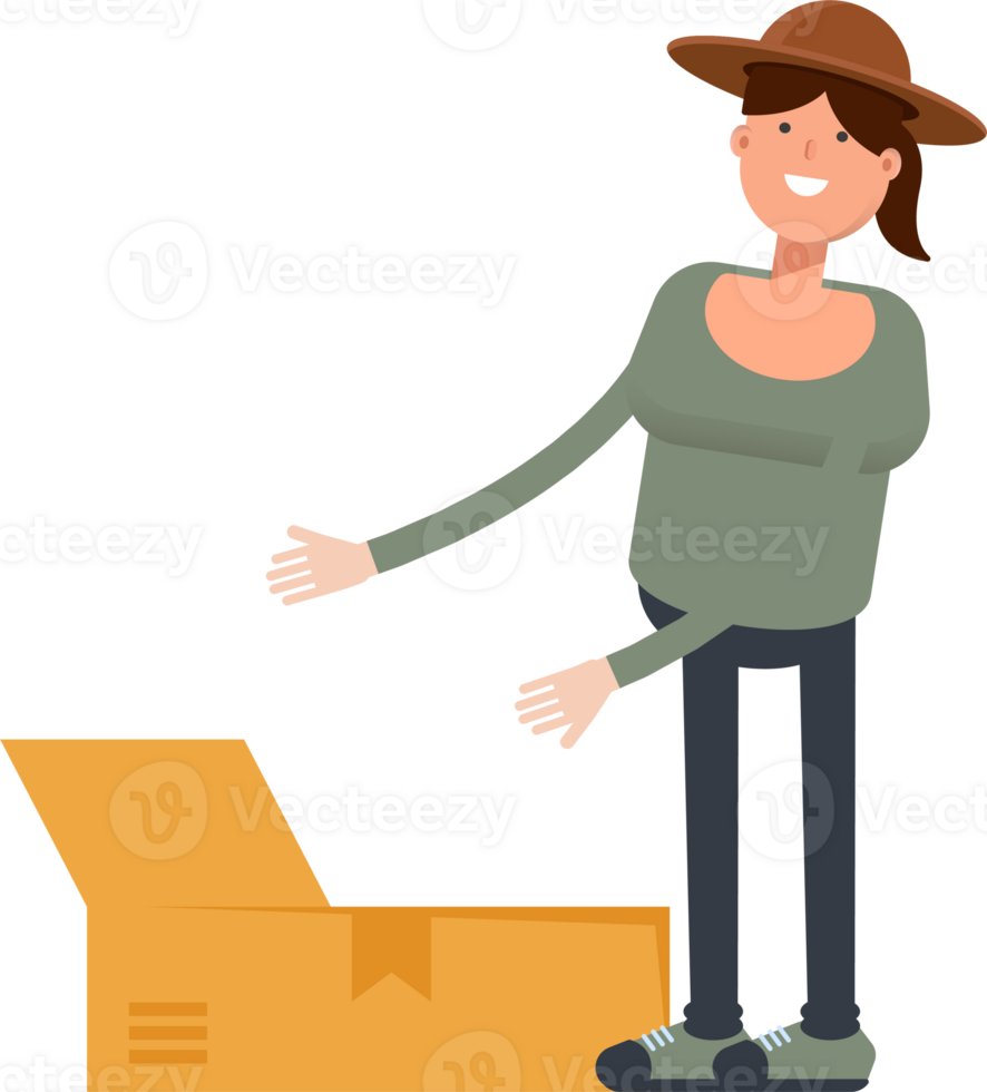 Woman in Hat Character Opening Box png
