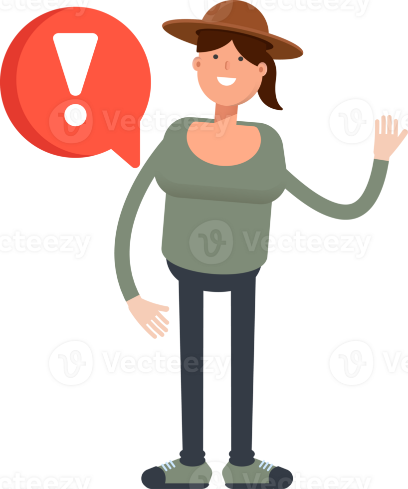 Woman in Hat Character and Error Sign png