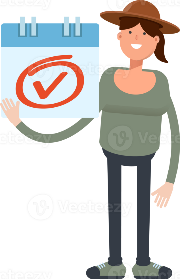 Woman in Hat Character and Check Mark Sign png