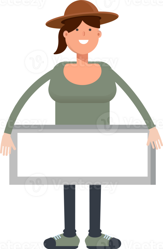Woman in Hat Character and Blank Signage png