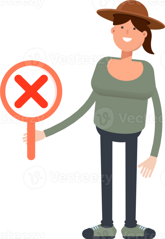 Woman in Hat Character Showing Wrong Mark png