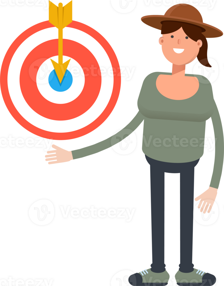 Woman in Hat Character Holding Dart png