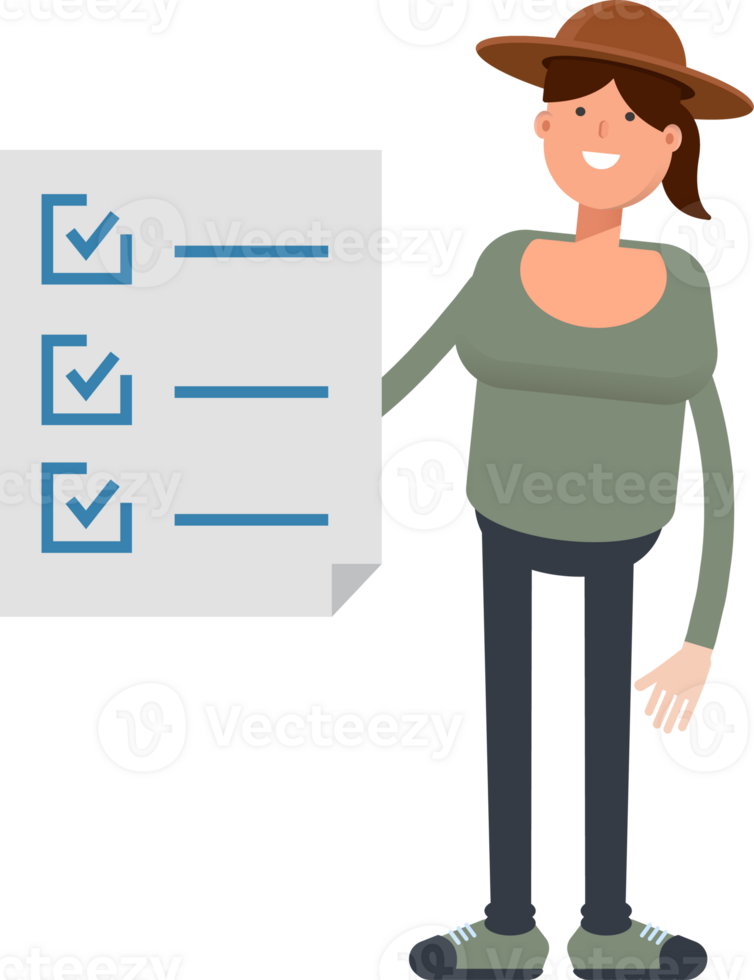 Woman in Hat Character and Check List Document png