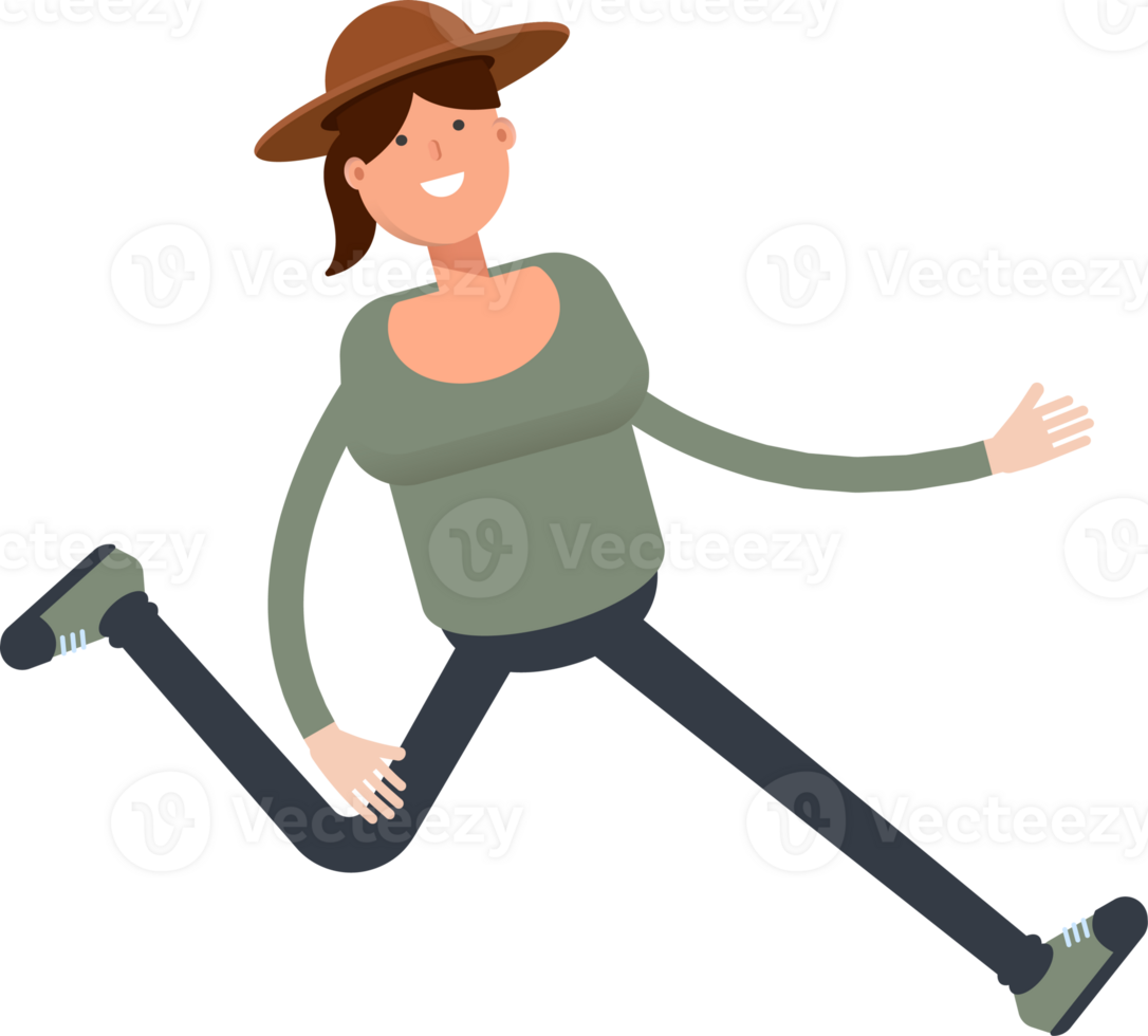 Woman in Hat Character Running Illustration png