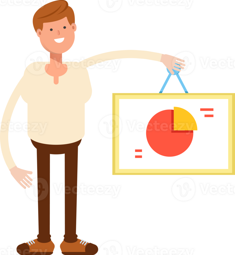 Man Character Holding Pie Chart Signage png