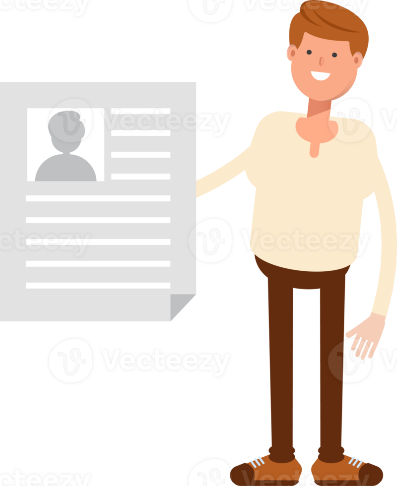 Man Character Holding Job Application Document png
