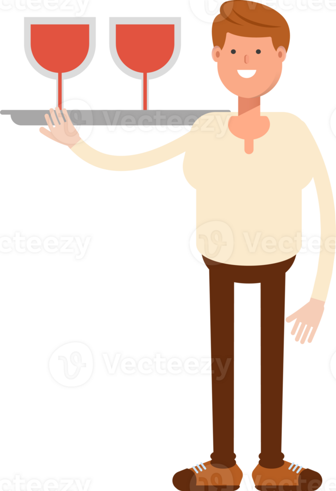 Man Character Serving Wine Illustration png