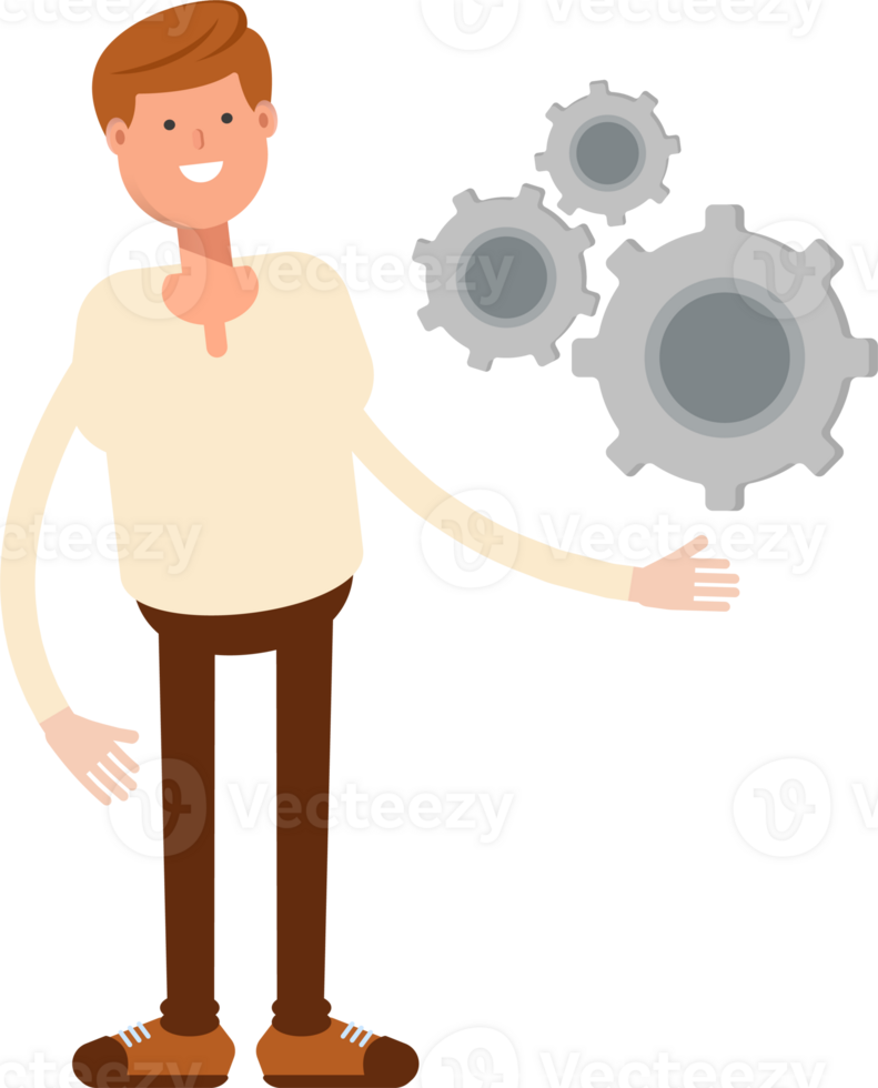 Man Character Holding Gears png