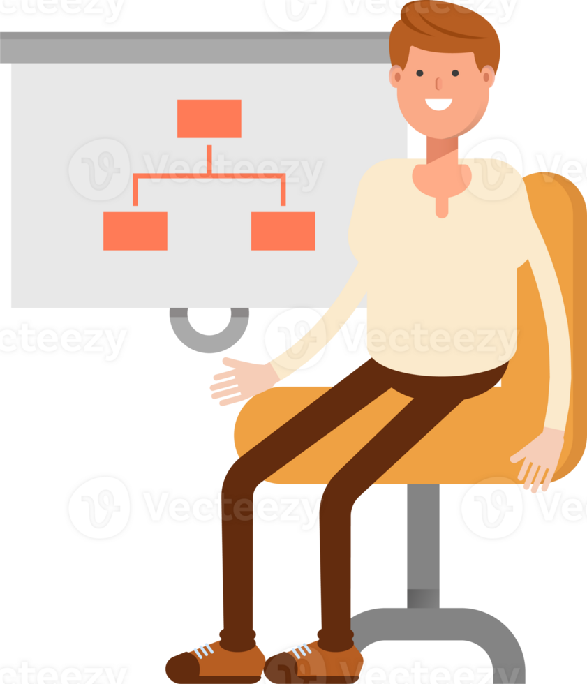 Man Character Presenting Organization Chart png