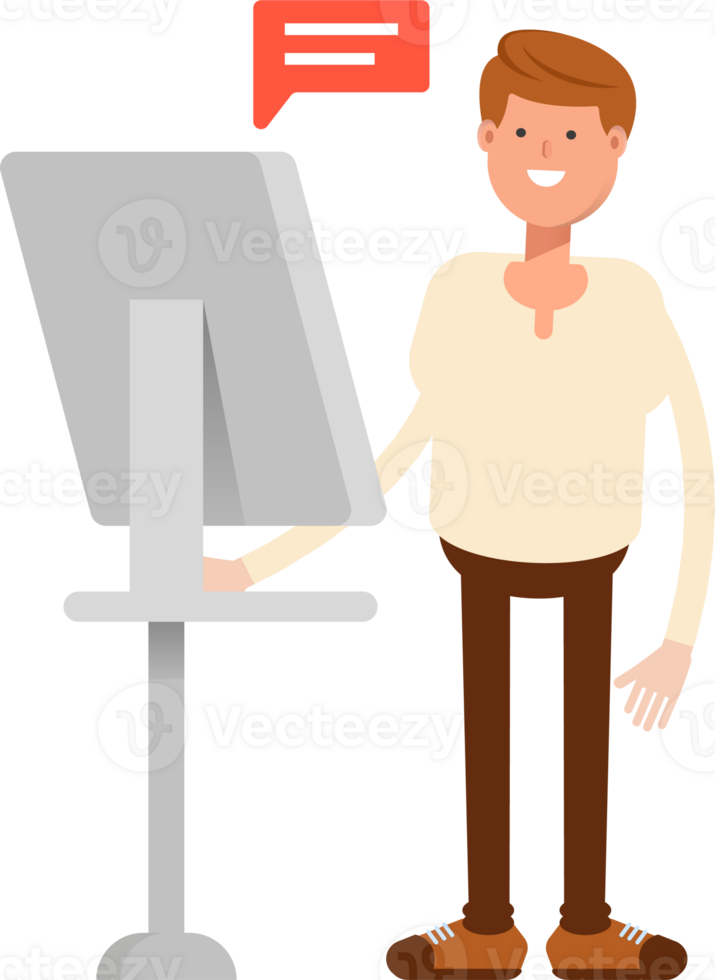 Man Character Working on Computer png