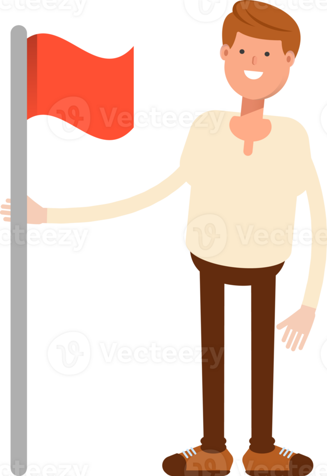 Man Character Holding Flag png