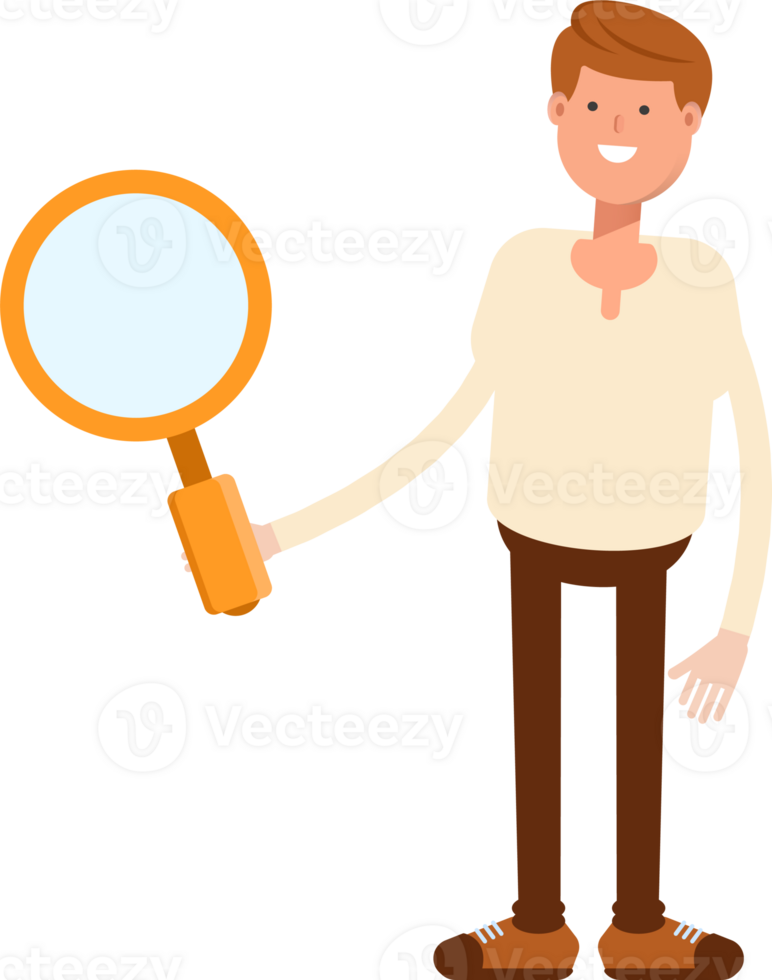 Man Character Holding Magnifier png