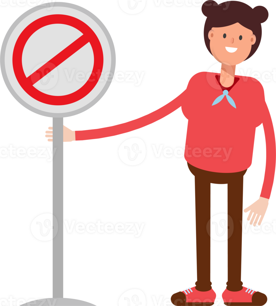 Cute Girl Character and Prohibition Signage png