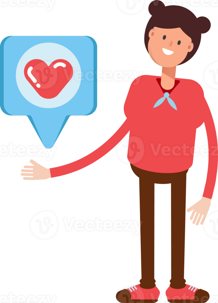 Cute Girl Character and Heart Message png