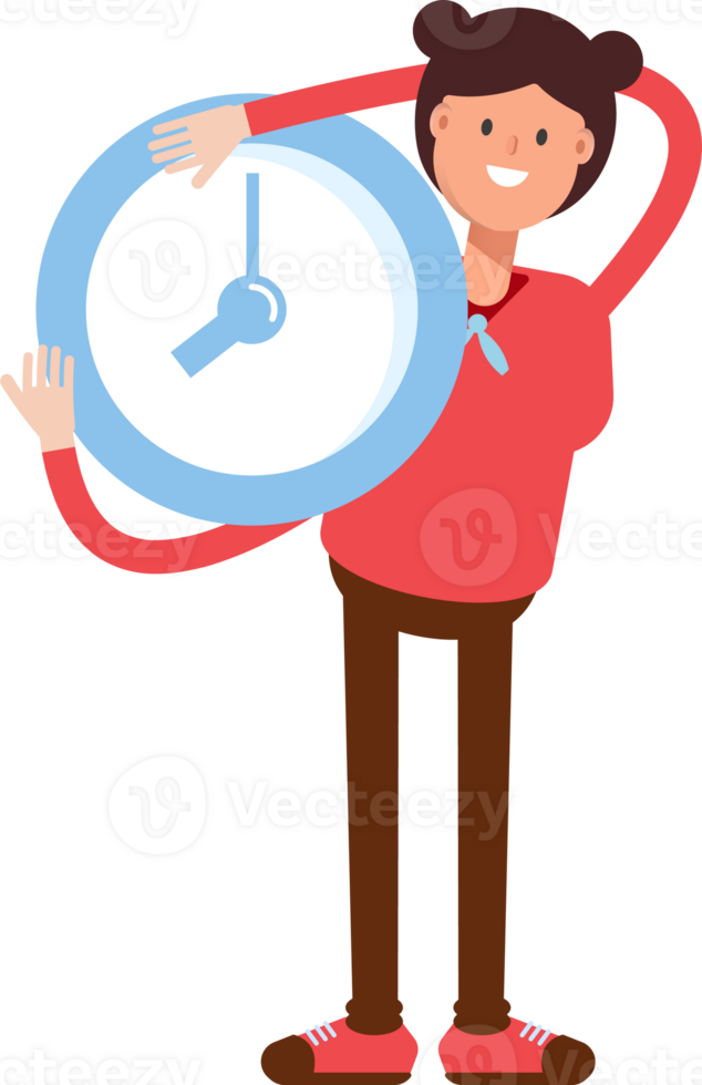 Cute Girl Character Holding Clock png