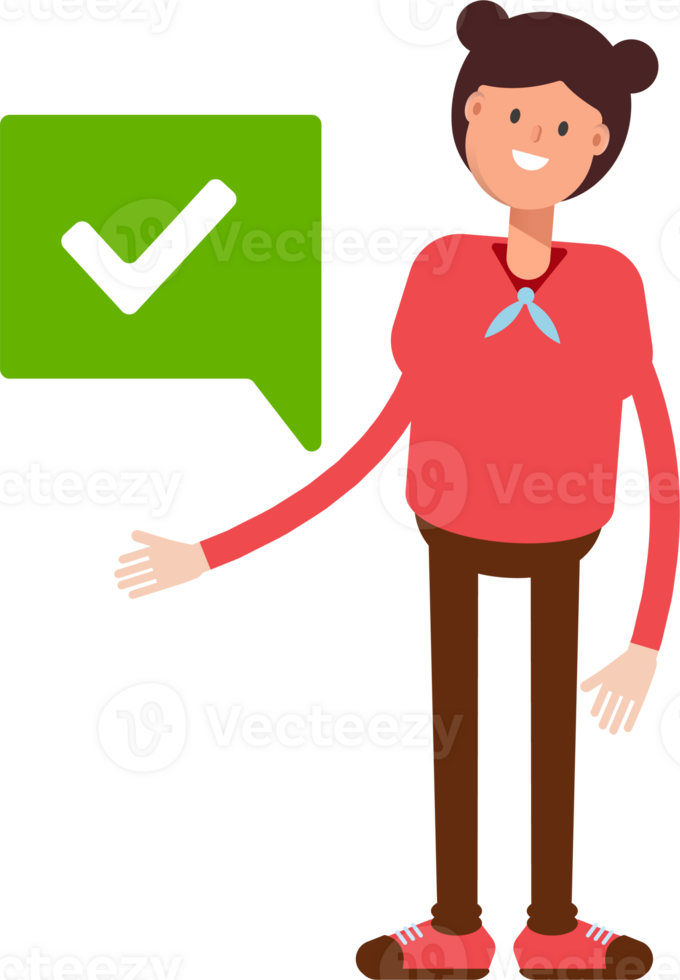 Cute Girl Character and Check Mark png