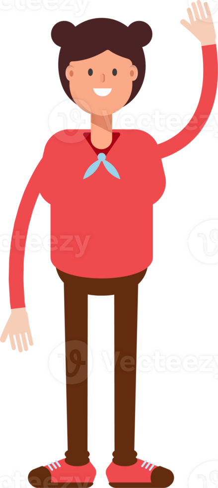 Cute Girl Character Raising Hand Illustration png