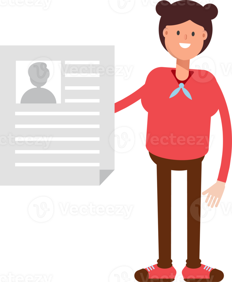 Cute Girl Character Holding Job Application Document png