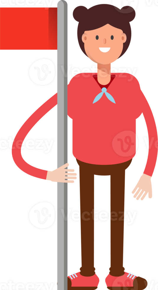 Cute Girl Character Holding Flag Pole png