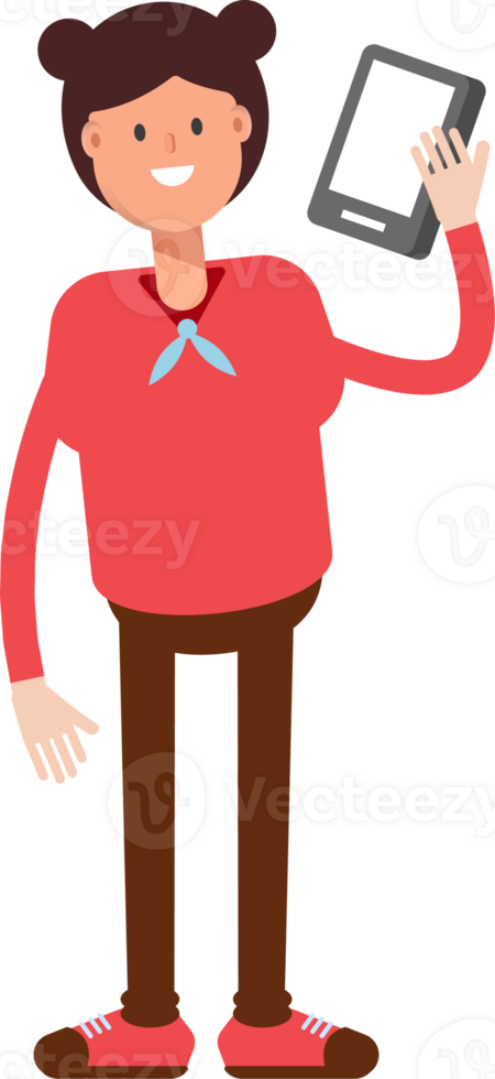 Cute Girl Character Talking on Smartphone png