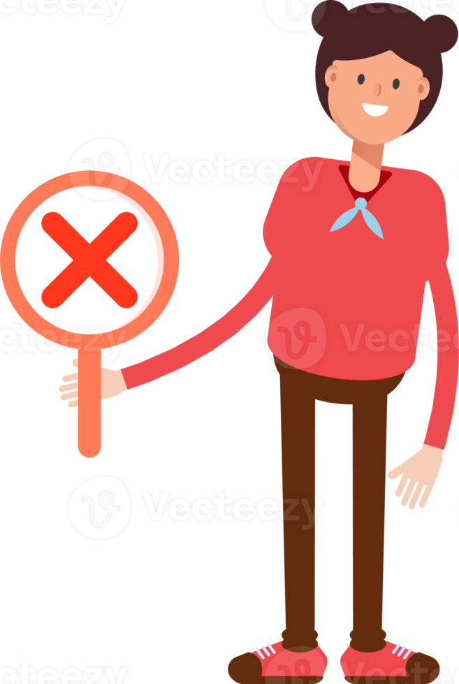 Cute Girl Character Showing Wrong Mark png