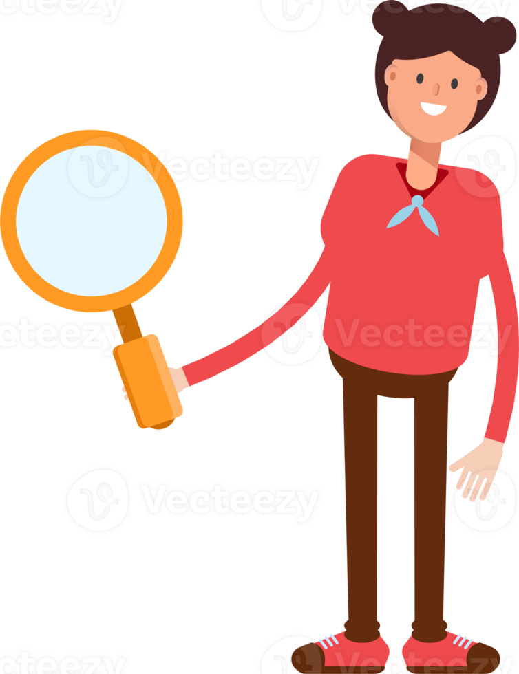 Cute Girl Character Holding Magnifier png