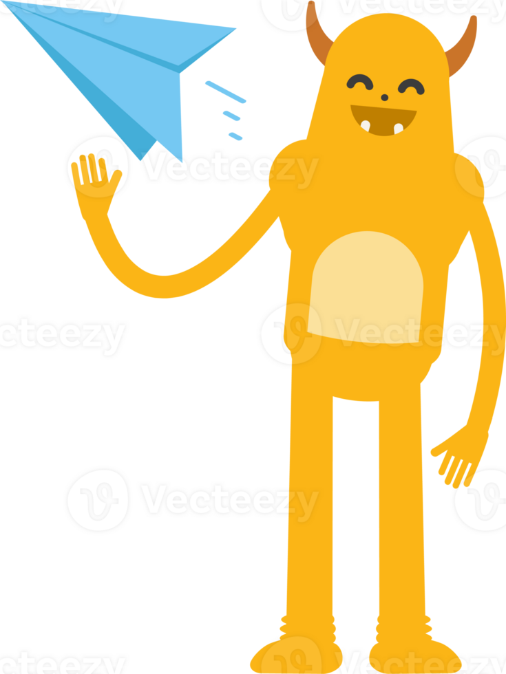 Cute Monster Character Holding Paper Plane png