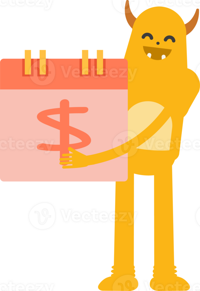 Cute Monster Character and Payment Date Calendar png