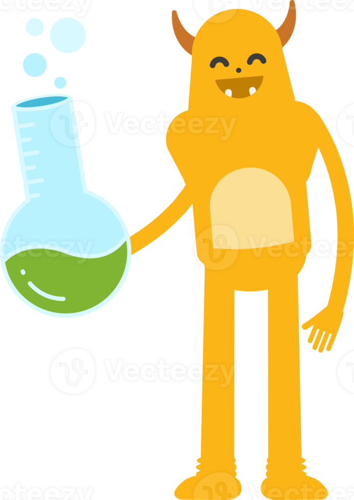 Cute Monster Character Holding Lab Flask png