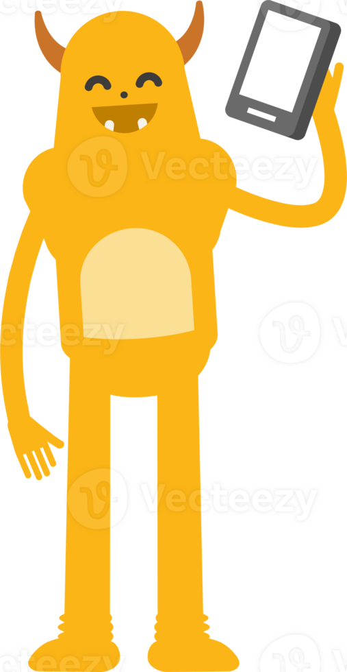 Cute Monster Character Talking on Smartphone png