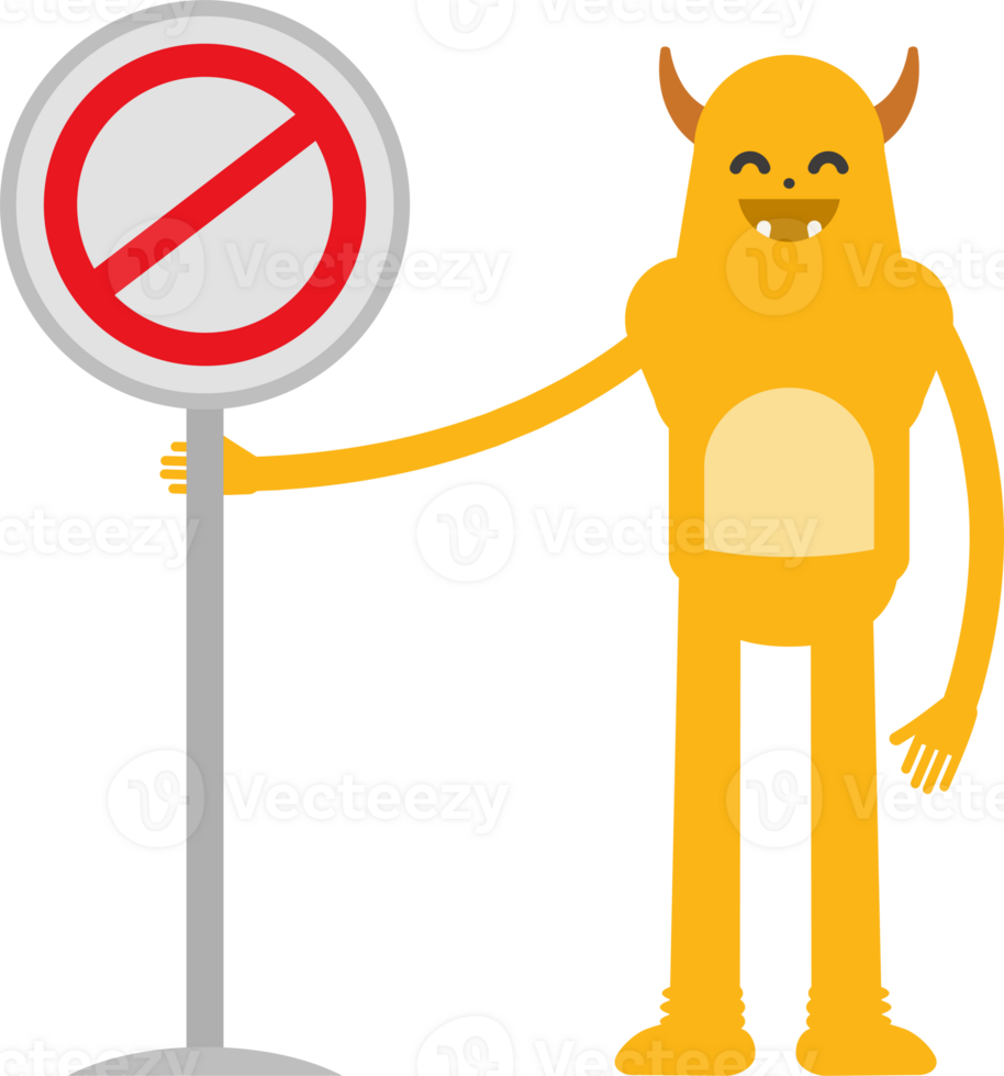 Cute Monster Character and Prohibition Signage png