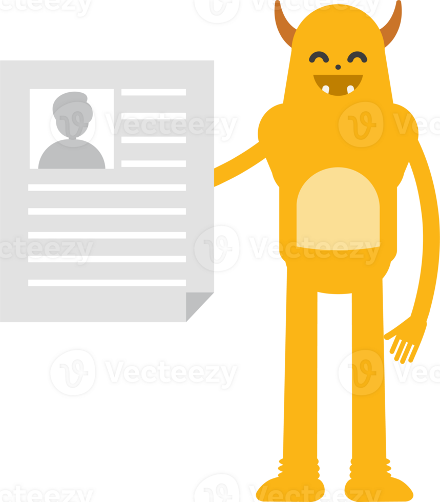 Cute Monster Character Holding Job Application Document png