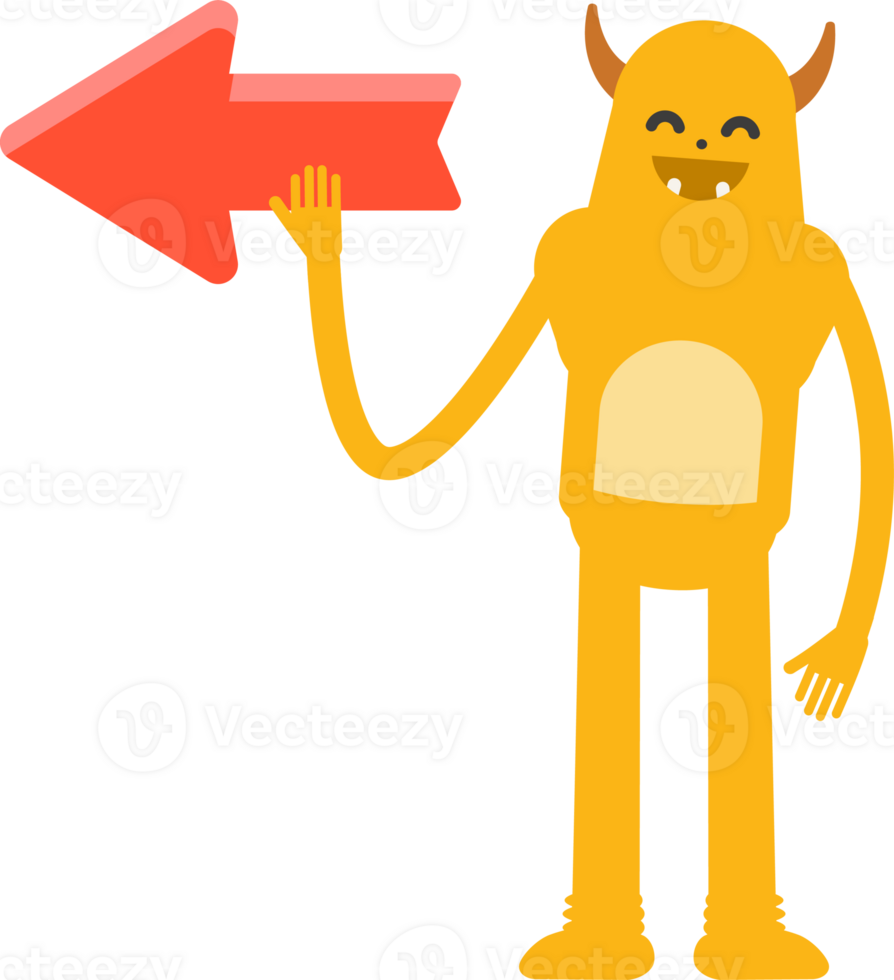 Cute Monster Character and Arrow Sign png