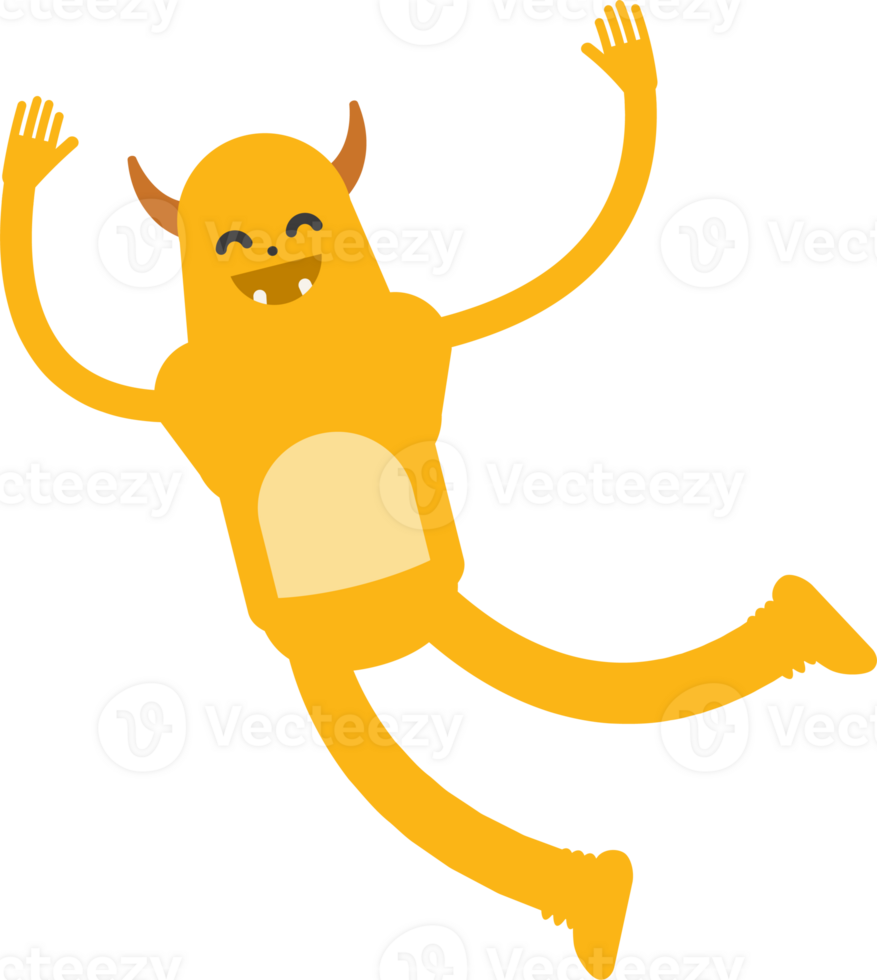 Cute Monster Character Relaxing and Jumping png