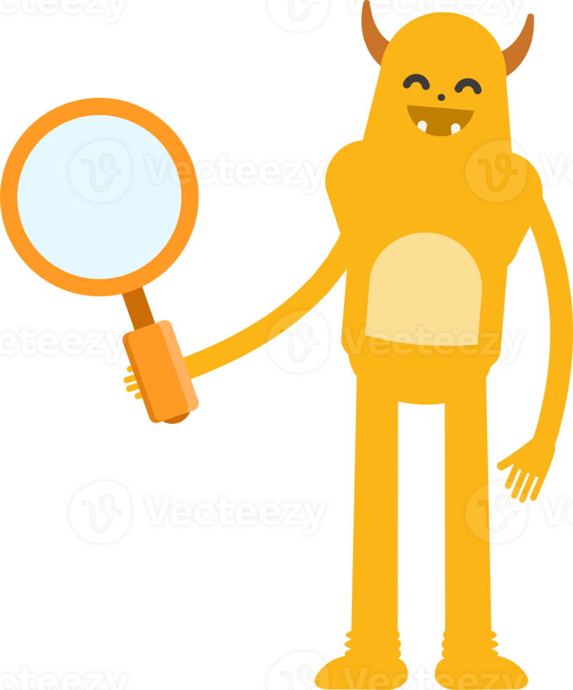 Cute Monster Character Holding Magnifier png