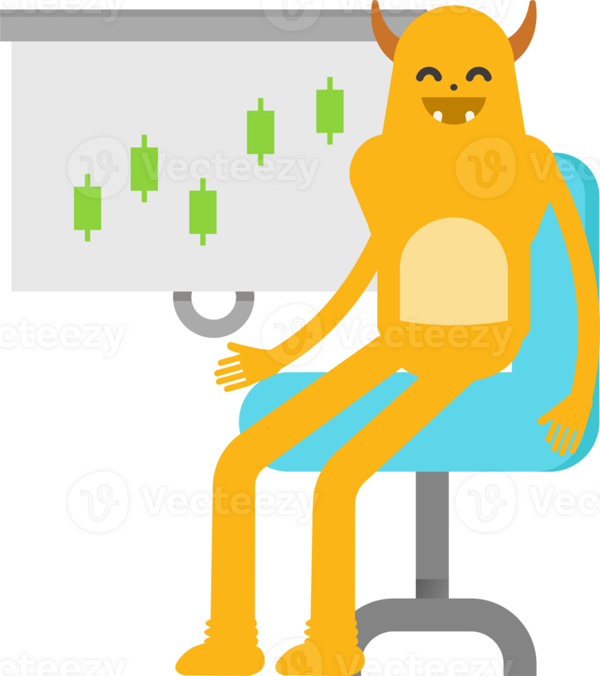Cute Monster Character Presenting Candlestick Chart png