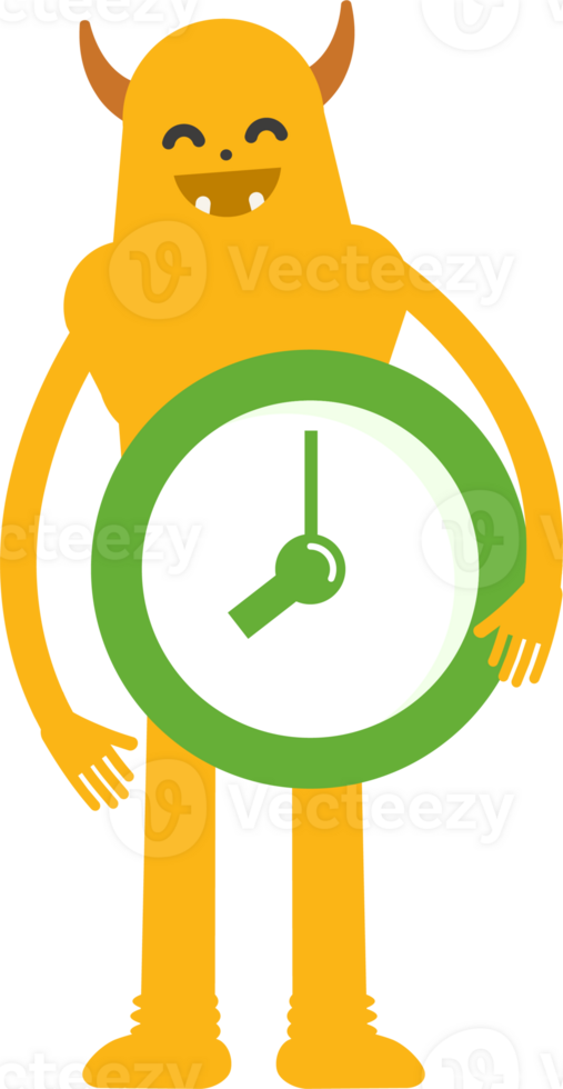 Cute Monster Character Holding Clock png